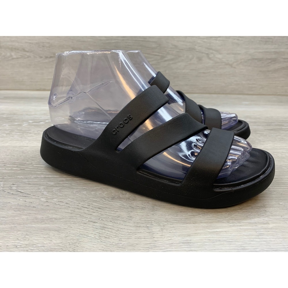 Crocs Brooklyn Women's Sandals Low Wedge Black Three Strap Platform Slide 6